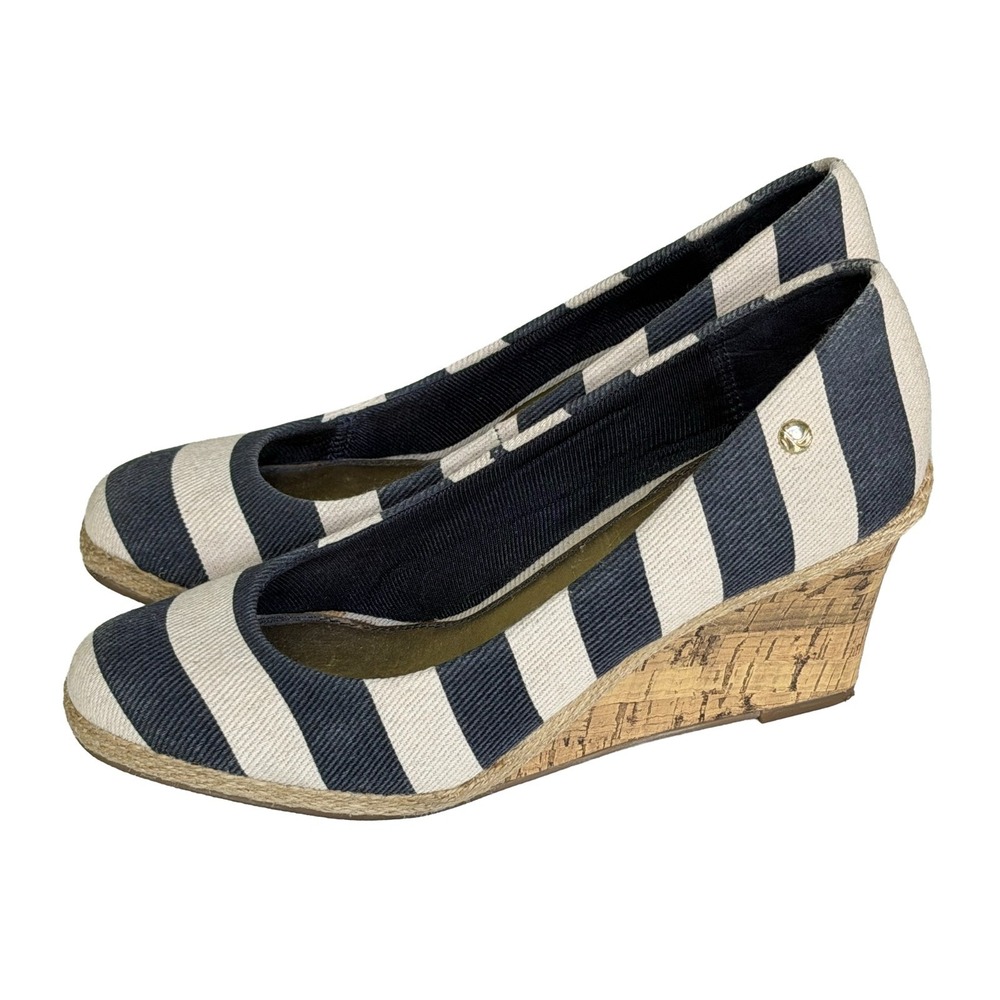 Rope Cork Wedge Heel Women's 7.5 M LifeStride Navy and Cream Striped Tropical